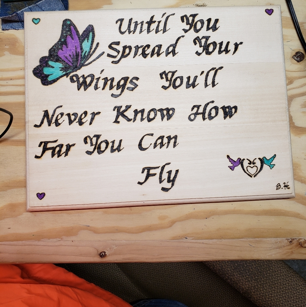 Handmade pyography sign